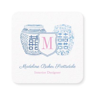 Chinoiserie Chic Blue And Pink Mommy Calling Square