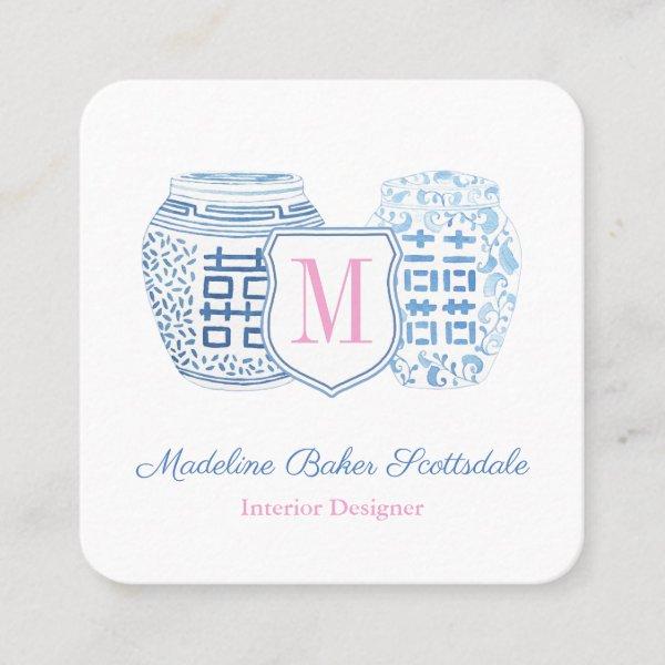 Chinoiserie Chic Blue And Pink Mommy Calling Square