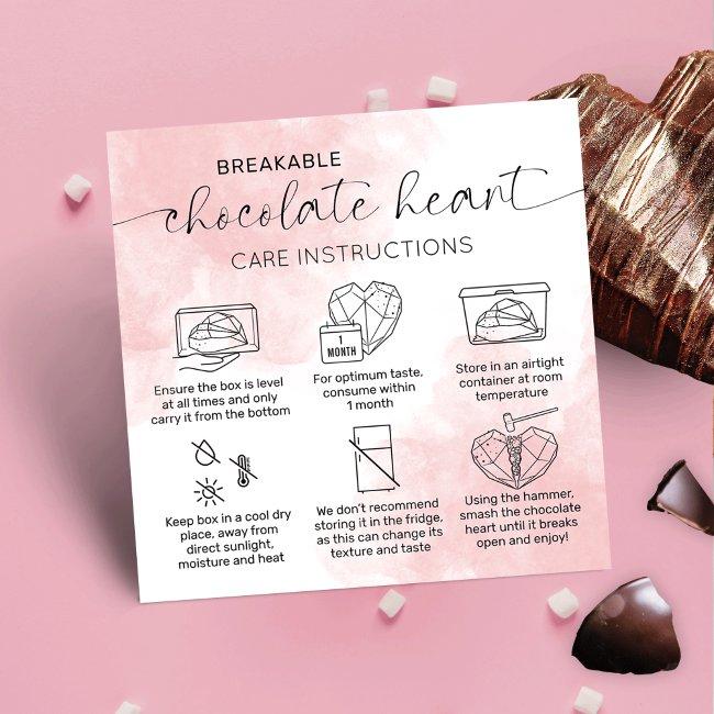 Chocolate Smash Heart Care Guide Pink Watercolor Square