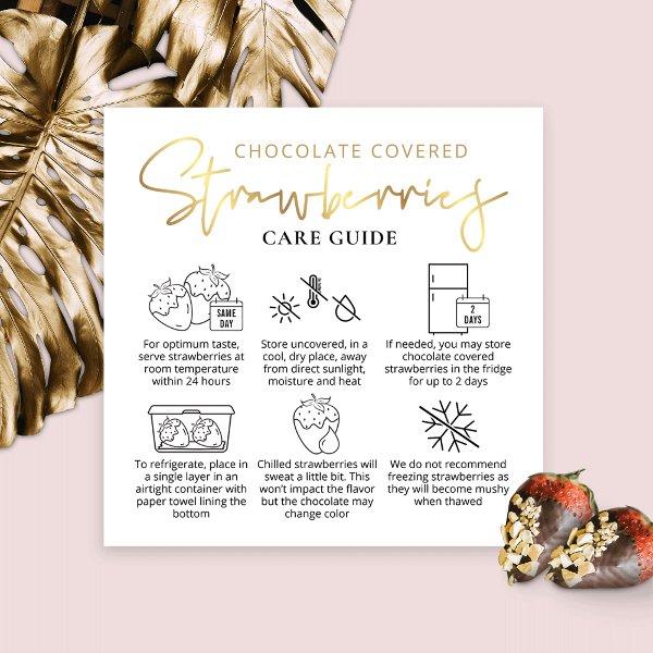 Chocolate Strawberries Care Guide White & Gold Square