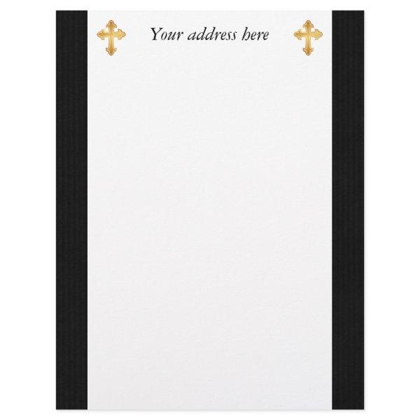 Christian Cross Fleury Gold on Black Letterhead