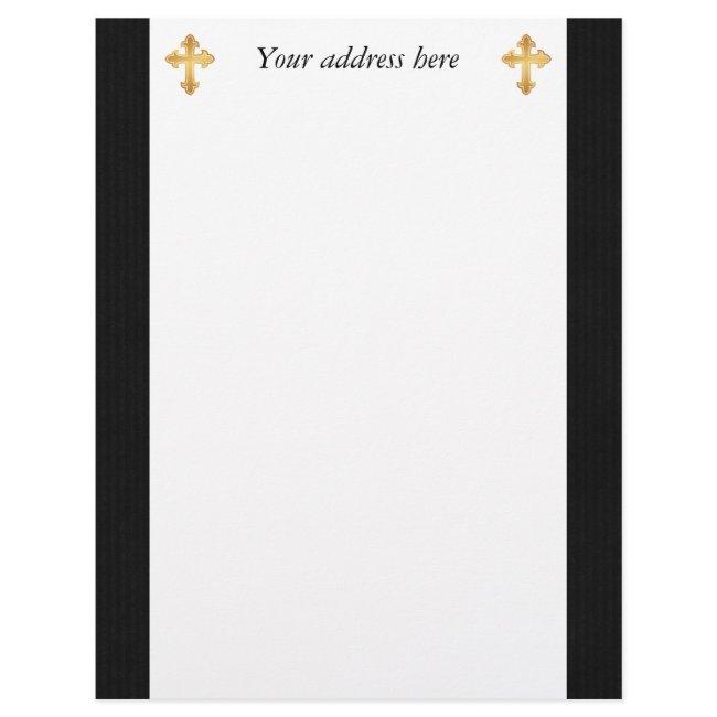 Christian Cross Fleury Gold on Black Letterhead