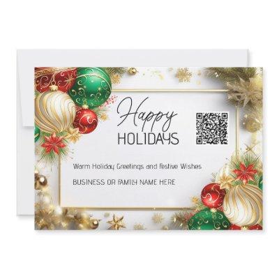 Christmas bauble luxurious white gold QR business  Holiday Card