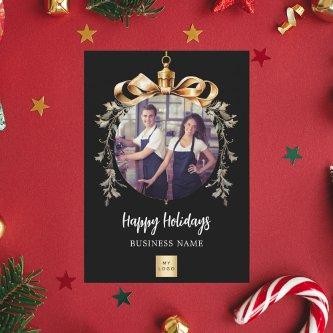 Christmas black gold bauble team photo logo holiday postcard