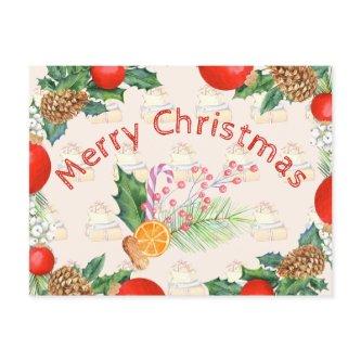 Christmas Bouquet Burnt Orange Candy Barry Wreath Holiday Postcard