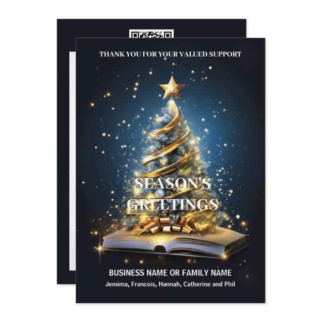 Christmas business tree open book DIY qr code logo Holiday Card
