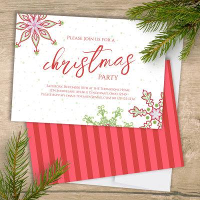 Christmas Cute Colorful Winter Snowflake Whimsical Invitation