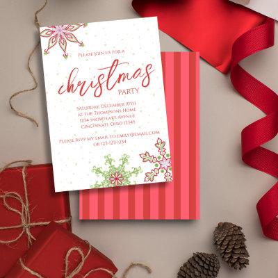 Christmas Cute Colorful Winter Snowflake Whimsical Invitation