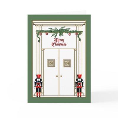 christmas door with nutcrackers holiday card