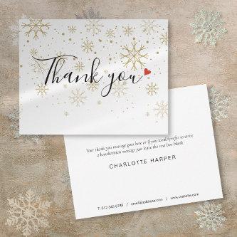 Christmas Gold Snowflakes Elegant Script Business Thank You Card
