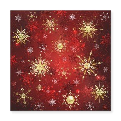 Christmas Golden Snowflakes on Red Background
