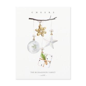 Christmas Ornaments Star Cookie Chime Cheers Holiday Postcard