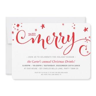 CHRISTMAS PARTY modern fun red typography BE MERRY Holiday Card