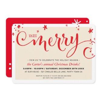 CHRISTMAS PARTY modern fun red typography BE MERRY Holiday Card