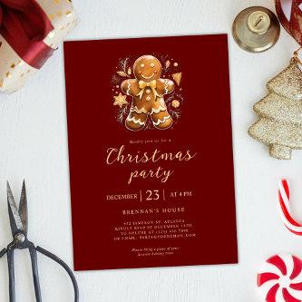 Christmas Party Red Gold Gingerbread Holiday Invitation