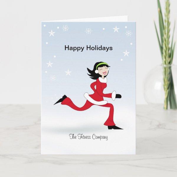 Christmas Retro Girl Runner Fitness Greeting Card