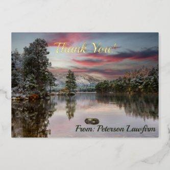 Christmas Snowy Landscape Thank You Foil Holiday Card