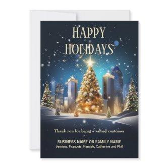 Christmas urban skyline snow business logo qr code holiday card