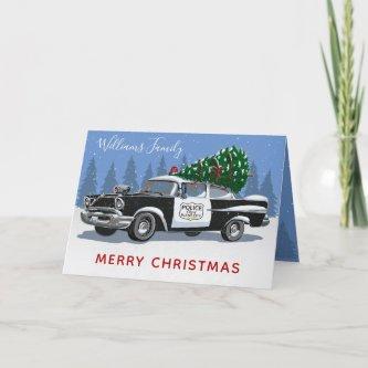 Christmas Vintage Police Car Tree Holiday Card