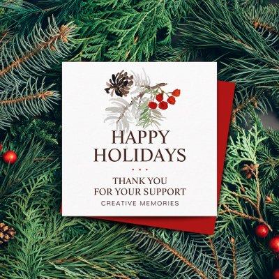 Christmas Watercolor Pine Cone Berries Thank You Square