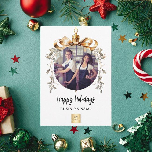 Christmas white gold bauble business photo logo holiday postcard
