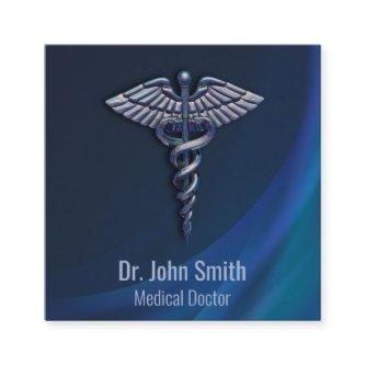Chrome 3D Dark Holographic Medical Caduceus Square