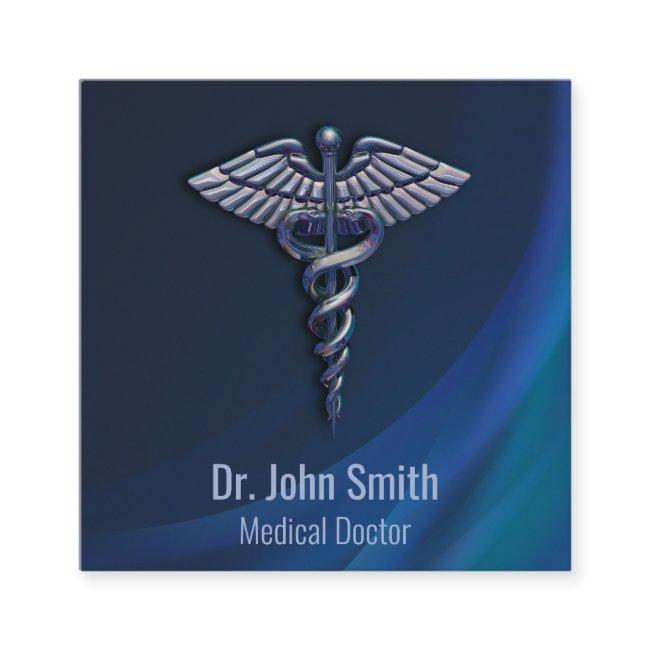 Chrome 3D Dark Holographic Medical Caduceus Square