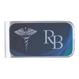 Chrome Dark 3D Medical Holographic Caduceus Silver Finish Money Clip