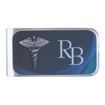 Chrome Dark 3D Medical Holographic Caduceus Silver Finish Money Clip