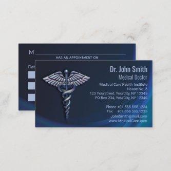 Chrome Dark Caduceus Holographic 3D Medical Appointment Card
