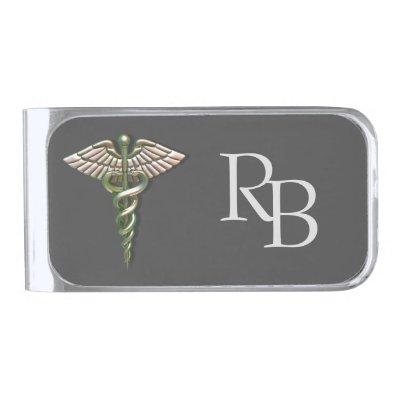 Chrome Holographic 3D Medical Caduceus Silver Finish Money Clip
