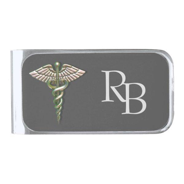 Chrome Holographic 3D Medical Caduceus Silver Finish Money Clip