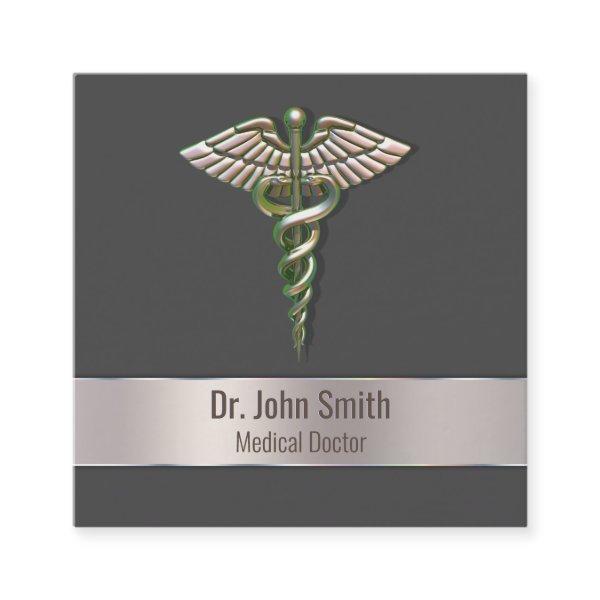 Chrome Holographic 3D Medical Caduceus Square