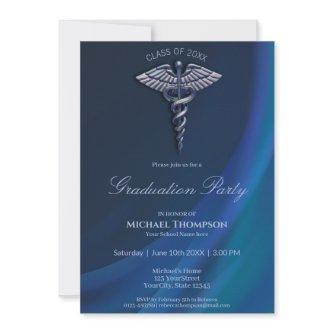 Chrome Holographic Medical Caduceus Graduation Invitation