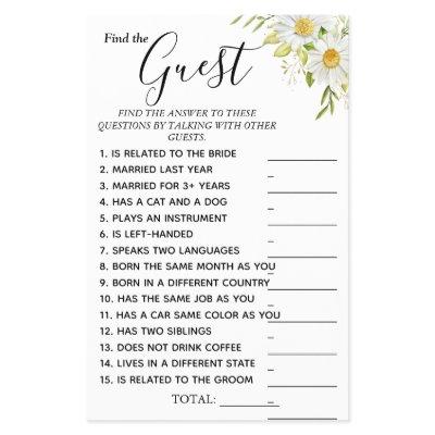 Chrysanthem Find the Guest Bridal shower game card Flyer