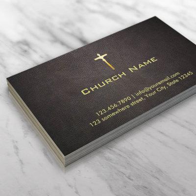 Church Gold Cross Elegant Dark Leather