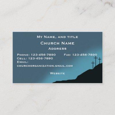 Church/Pastor Card, 3 crosses on hill, blue sunset