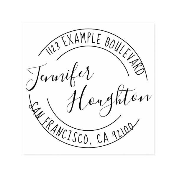 Circular Handwritten Script Name Return Address Self-inking Stamp