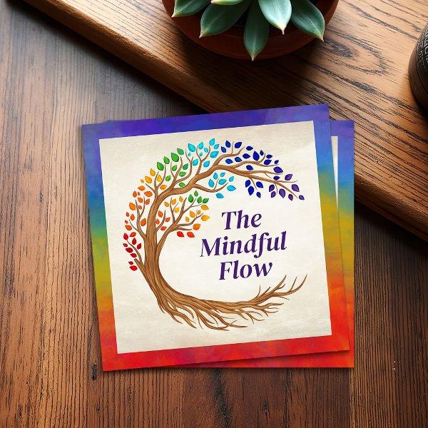 Circular tree with rainbow chakra leaves square