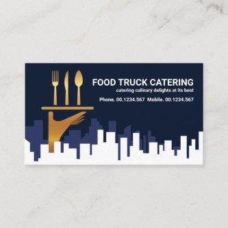 City Skyline Gold Waiter Hand Catering Food