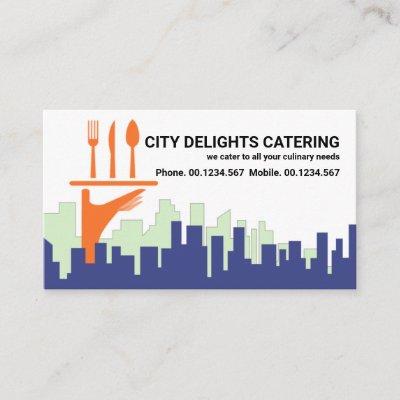 City Skyline Waiter Serving Hand Catering