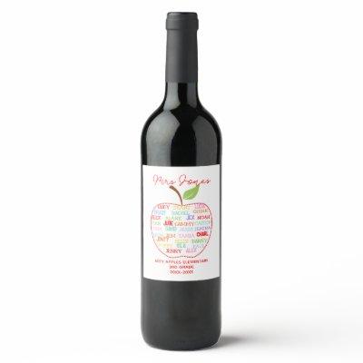class names teacher thank you apple word art wine label
