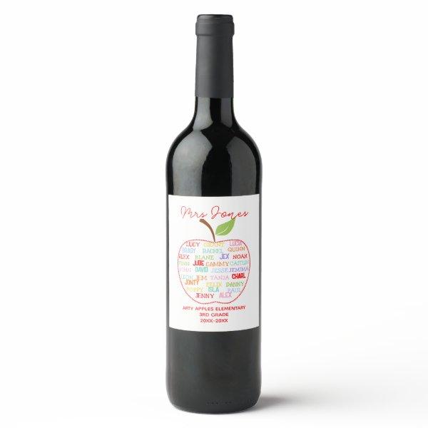 class names teacher thank you apple word art wine label