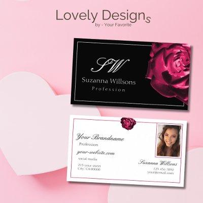Classic Black and White Red Rose Initials Photo