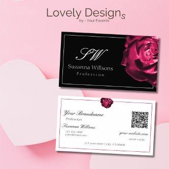 Classic Black and White Red Rose Initials QR Code
