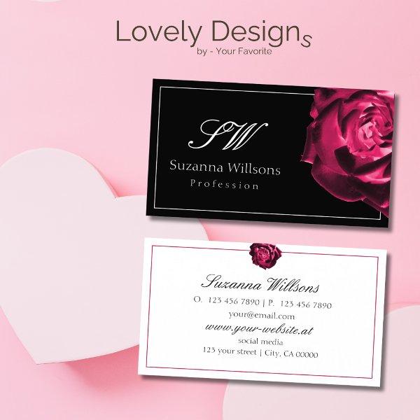 Classic Black and White Red Rose with Initials