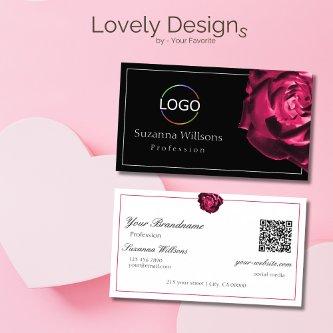 Classic Black and White Red Rose with Logo QR Code