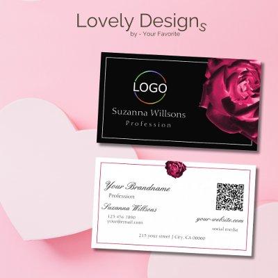 Classic Black and White Red Rose with Logo QR Code