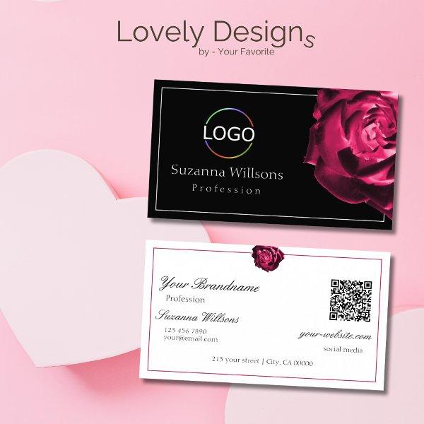 Classic Black and White Red Rose with Logo QR Code