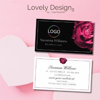 Classic Black and White Red Rose with Logo Simple